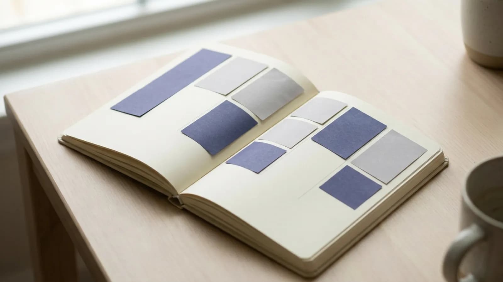 A blank paper weekly planner with coloured blocks laid across it